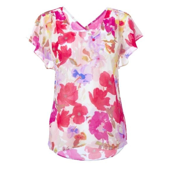 CABI Passion Top Blouse Floral Pinks Sheer EUC #4347 Size M - Picture 1 of 9